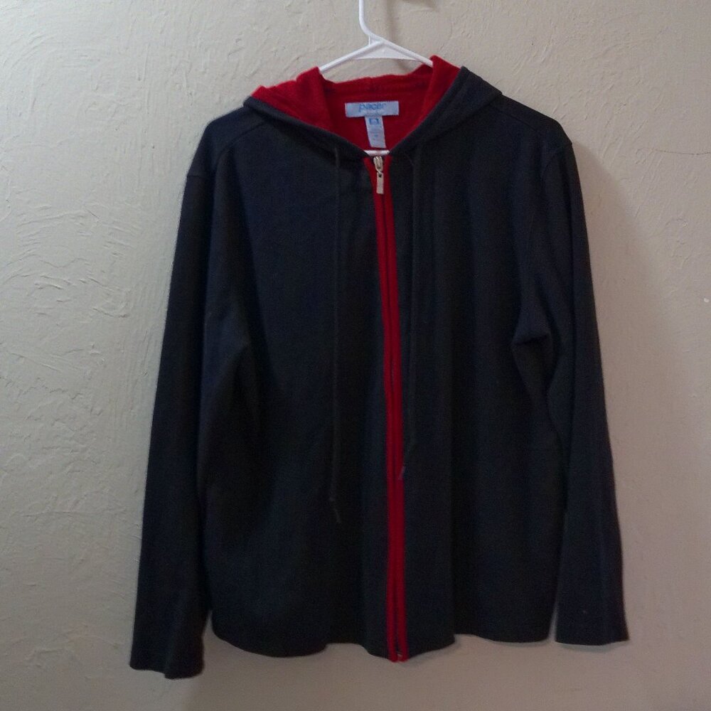Pacer by Karen Scott Navy & Red Zip Hoodie | 100% Cotton | Size M